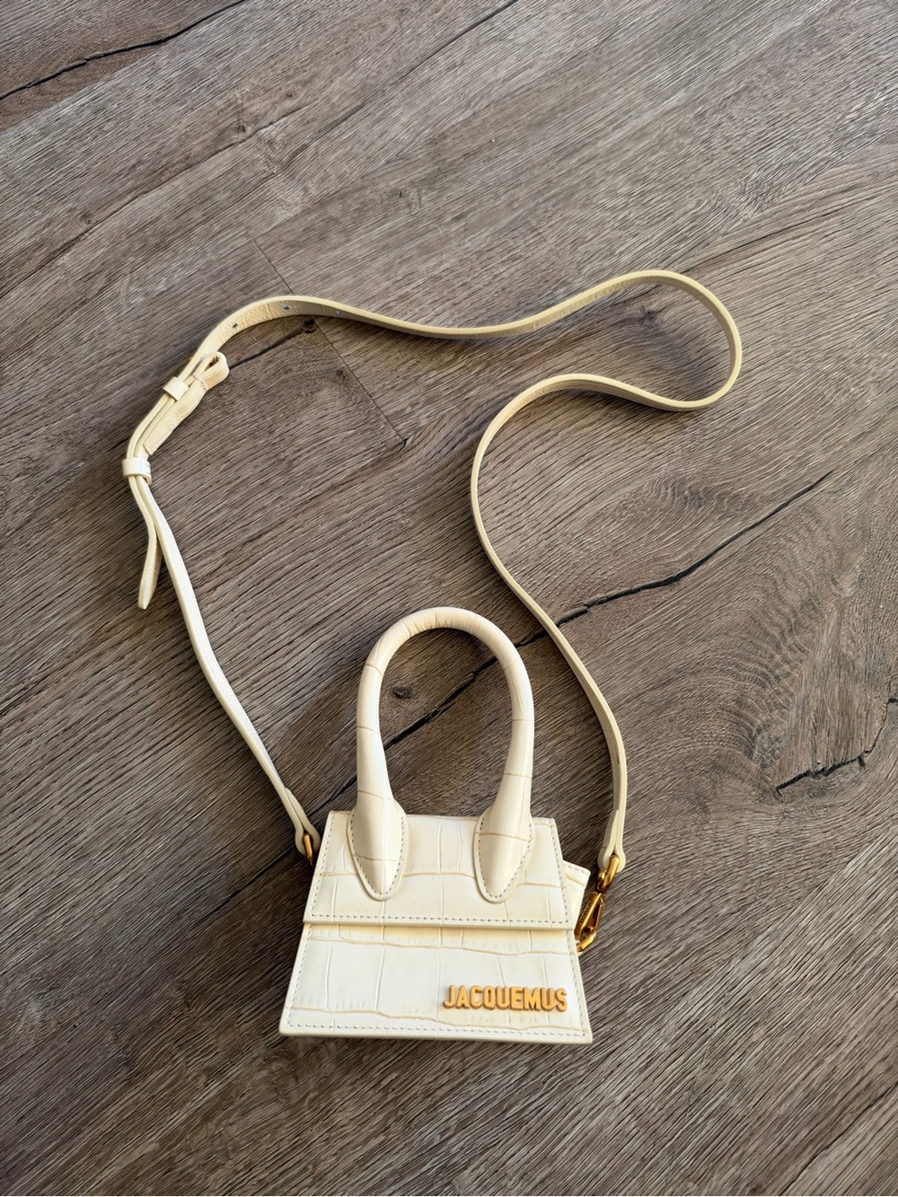 Jacquemus Cream Croc-Embossed Mini Le Chiquito Shoulder Bag